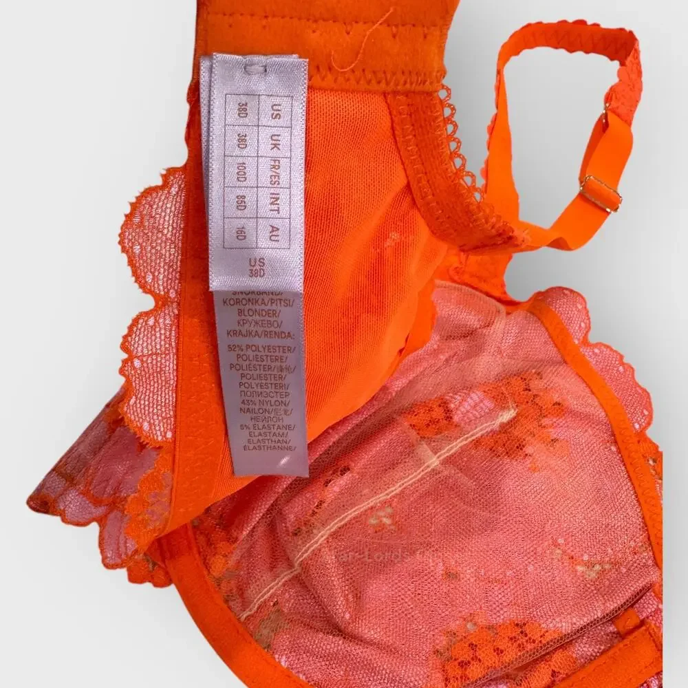 SavagexFenty Perfect Poppies Unlined Lace Demi Bra 38D Pink Orange Festival Top - Picture 5 of 10